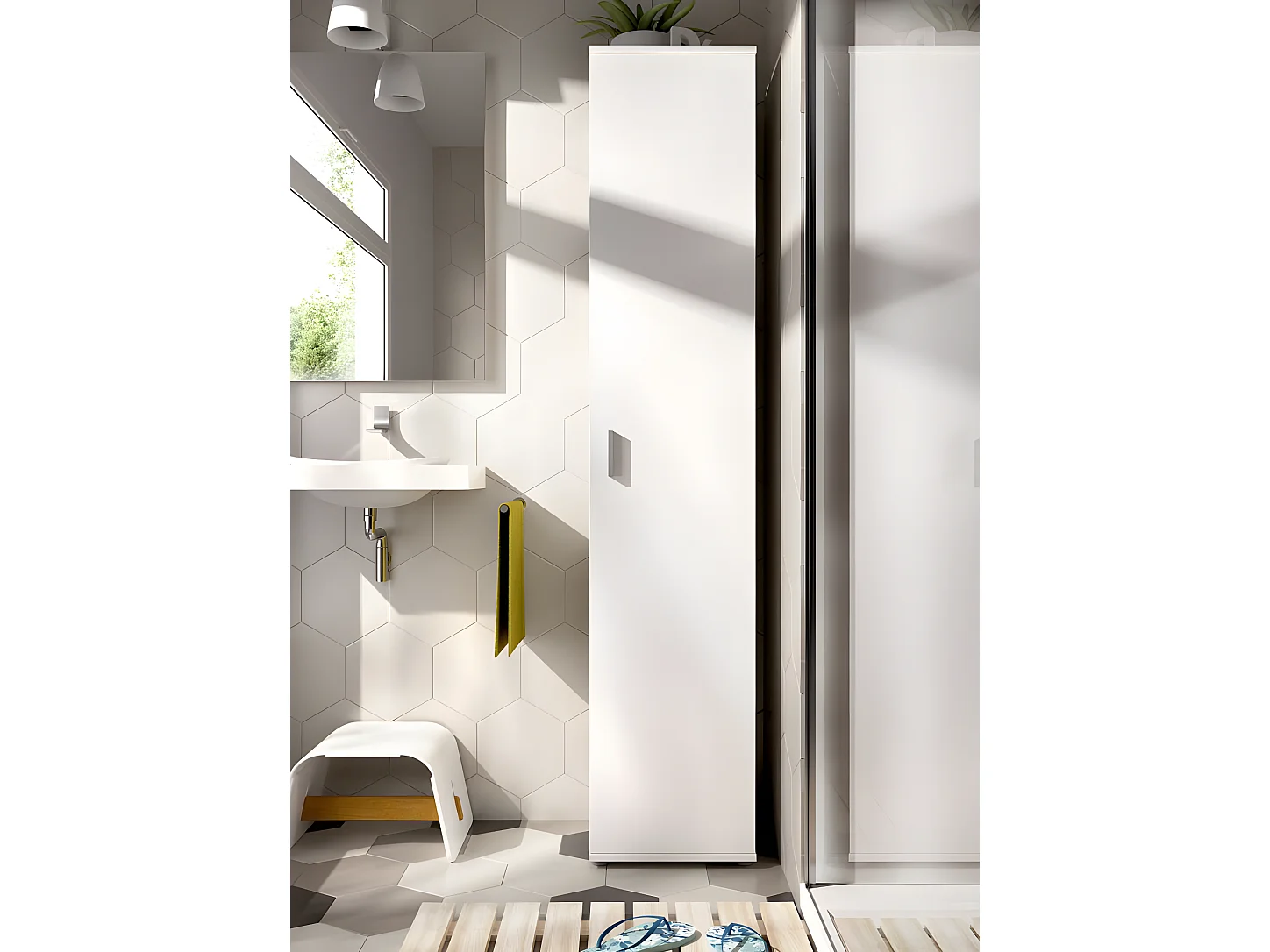 Armoire meuble de rangement coloris blanc - Longueur 39 x Profondeur 35 x Hauteur 190 cm