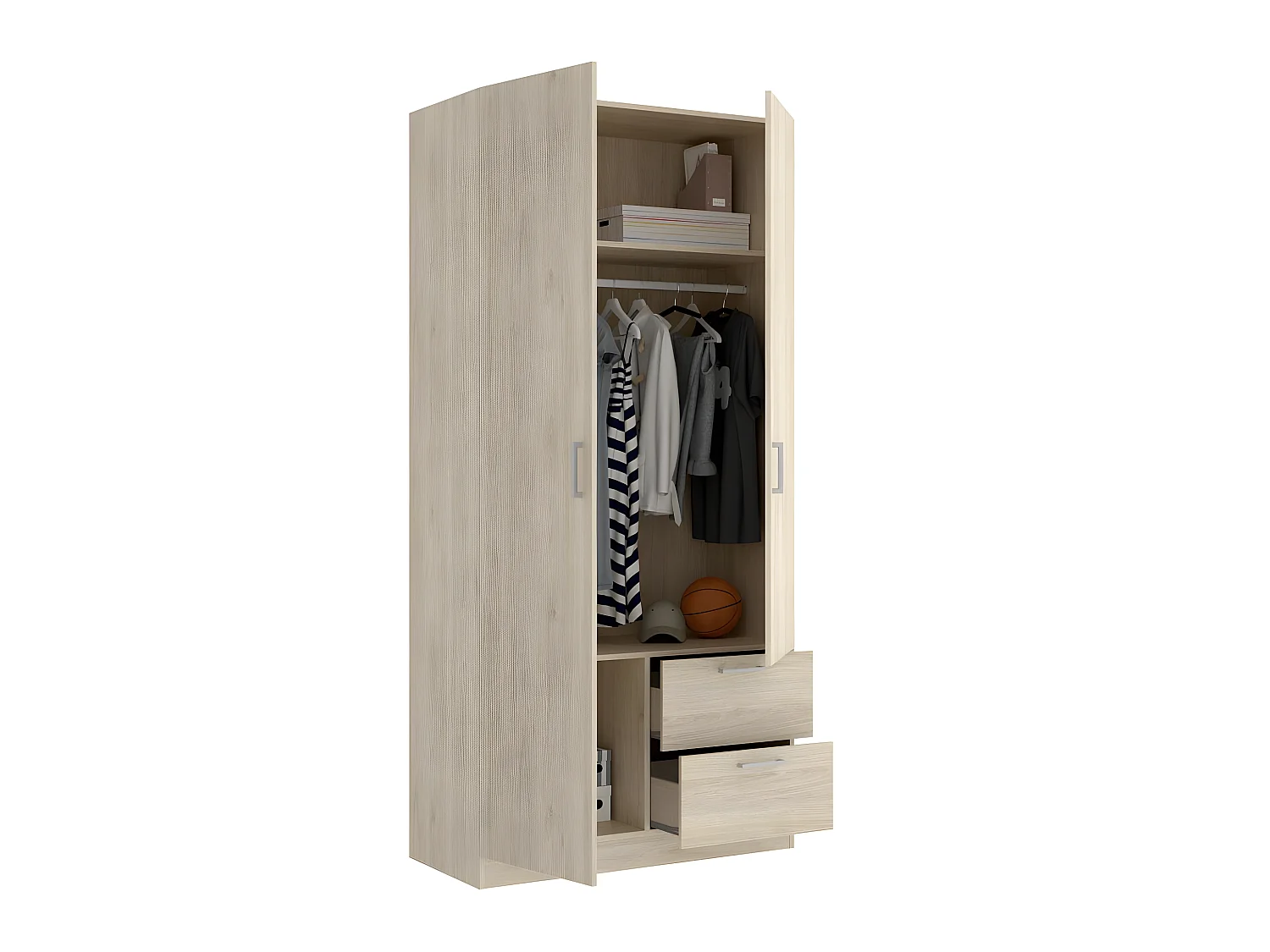 Armoire placard meuble de rangement coloris naturel - Longueur 100 x Profondeur 52 x Hauteur 215 cm