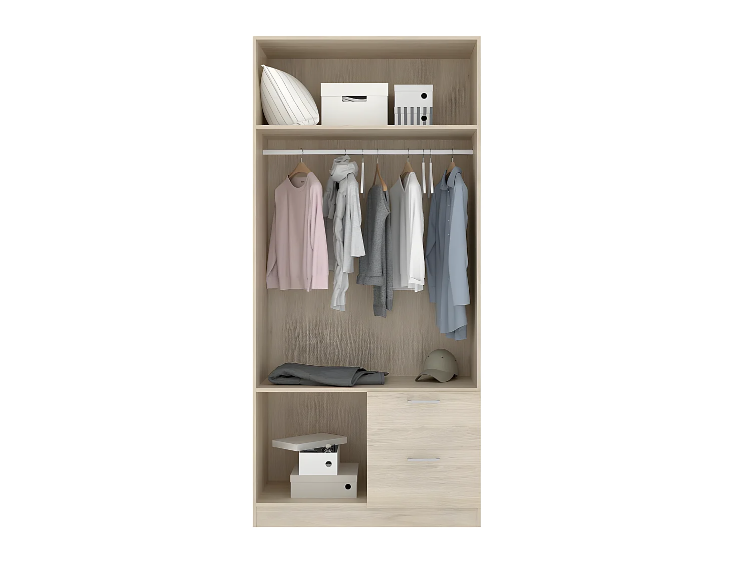 Armoire placard meuble de rangement coloris naturel - Longueur 100 x Profondeur 52 x Hauteur 215 cm