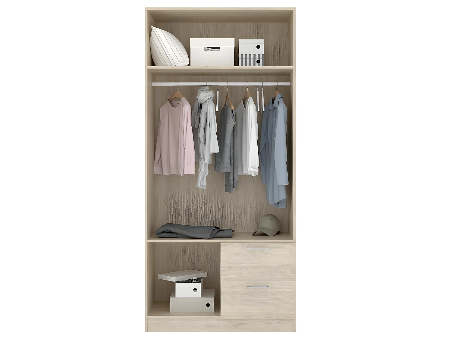 Armoire placard meuble de rangement coloris naturel - Longueur 100 x Profondeur 52 x Hauteur 215 cm