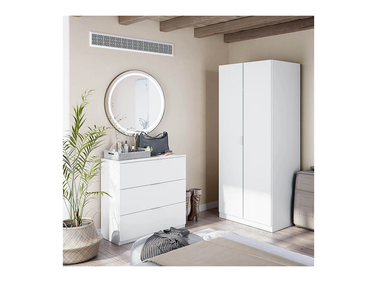 Armoire avec 2 portes coloris blanc - 180 x 81 x 52 cm