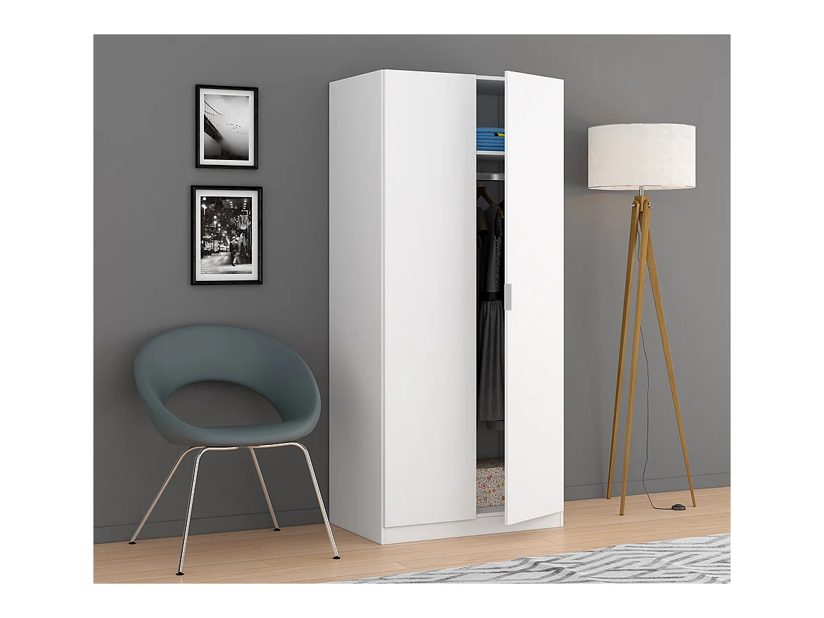 Armoire avec 2 portes coloris blanc - 180 x 81 x 52 cm