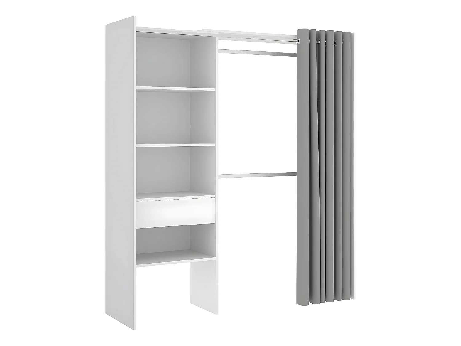 Armoire dressing extensible avec rideau + 1 tiroir coloris blanc - Longueur 110-160 x Hauteur 205 x Profondeur 50 cm