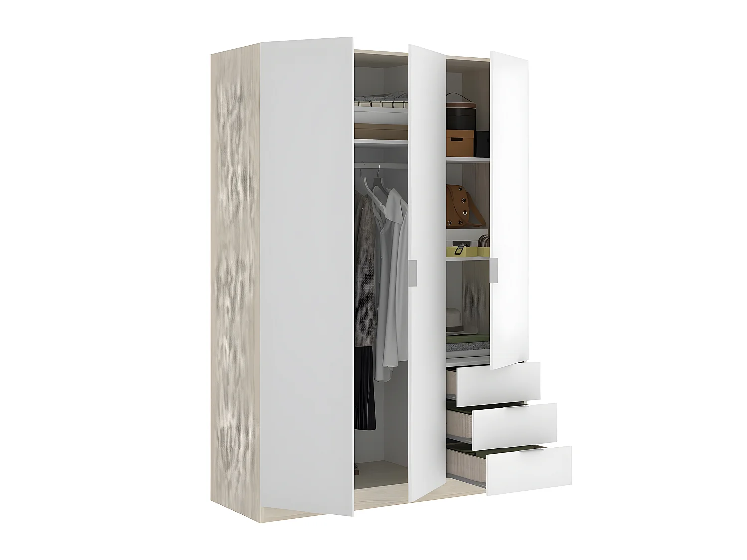 Armoire placard meuble de rangement coloris naturel/blanc - Longueur 121 x Profondeur 52 x Hauteur 184 cm