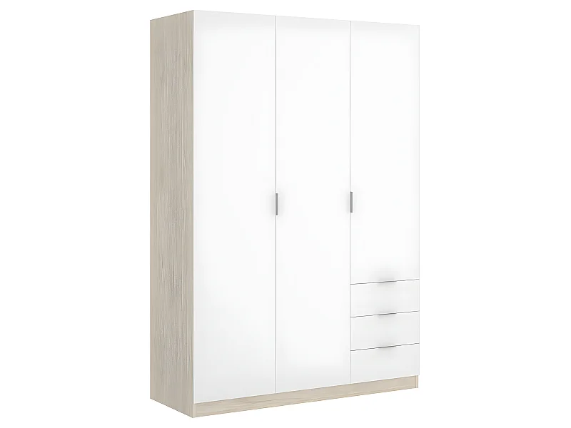 Armoire placard meuble de rangement coloris naturel/blanc - Longueur 121 x Profondeur 52 x Hauteur 184 cm