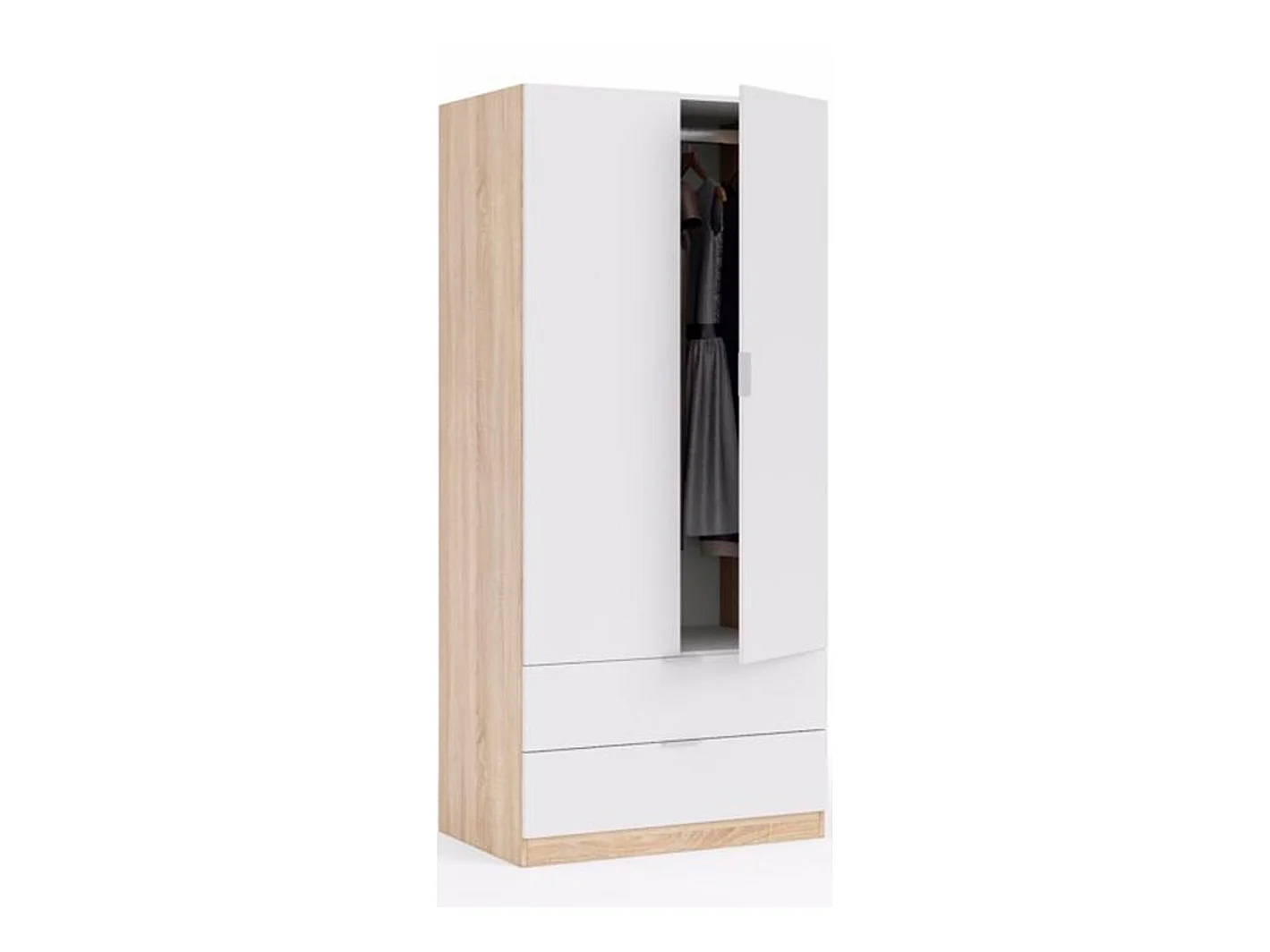 Armoire avec 2 portes 2 tiroirs Coloris chêne et blanc - Dim : L 81 x H 180 x P 52 cm