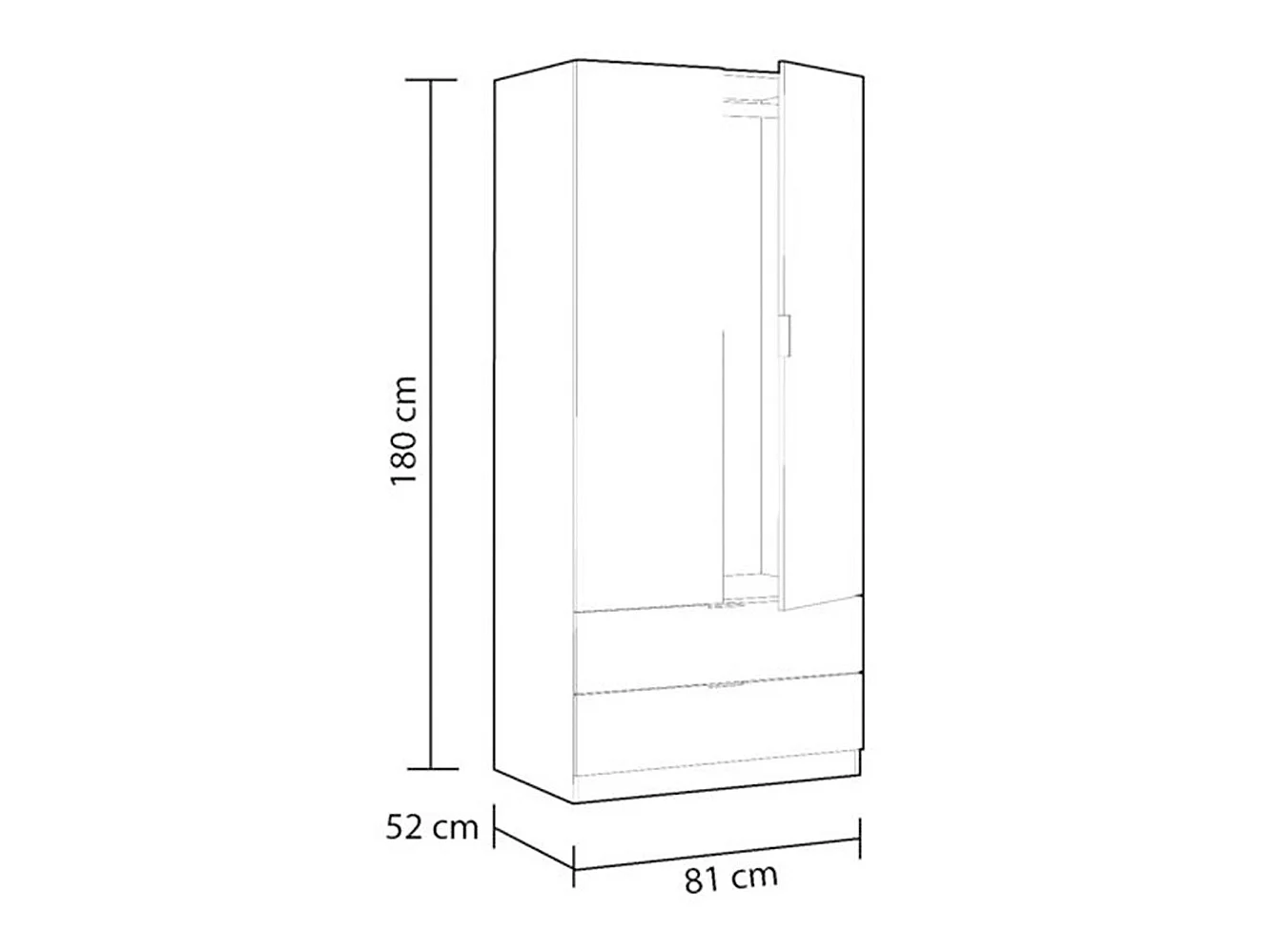Armoire avec 2 portes 2 tiroirs Coloris chêne et blanc - Dim : L 81 x H 180 x P 52 cm