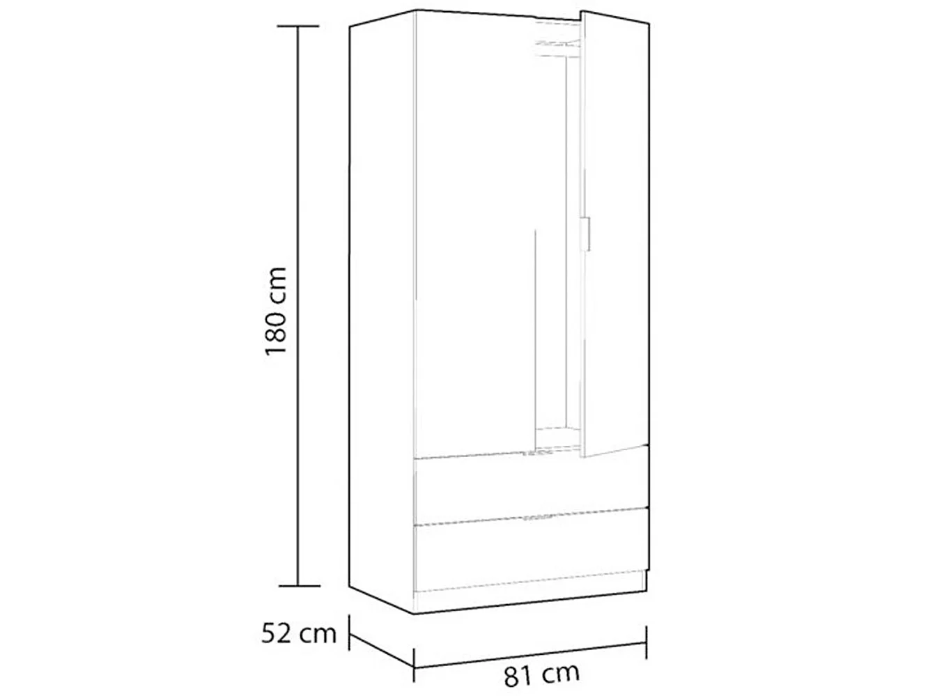 Armoire avec 2 portes 2 tiroirs Coloris chêne et blanc - Dim : L 81 x H 180 x P 52 cm