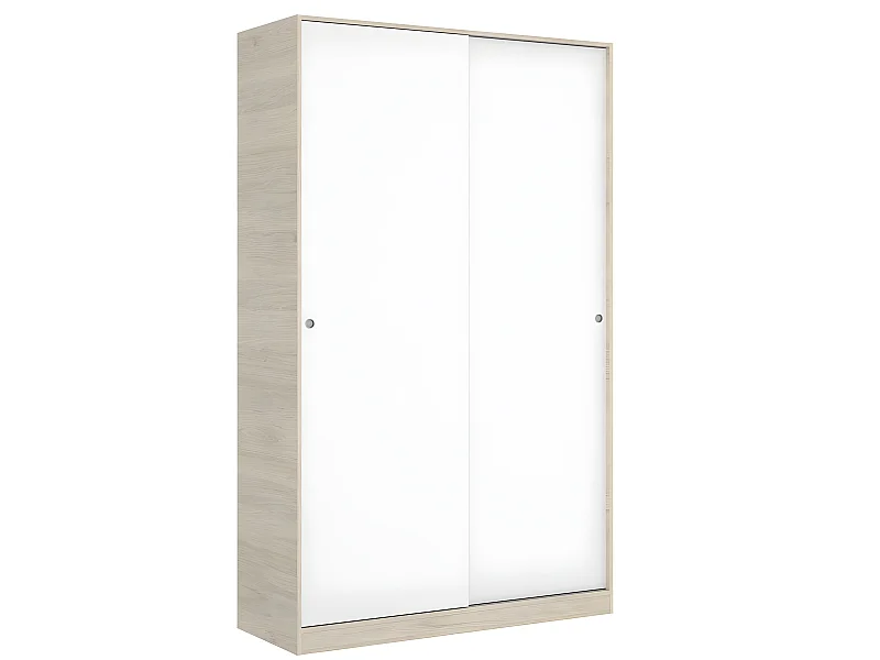 Armoire à portes coulissantes coloris naturel/blanc brillant - Longueur 120 x Profondeur 50 x Hauteur 204 cm