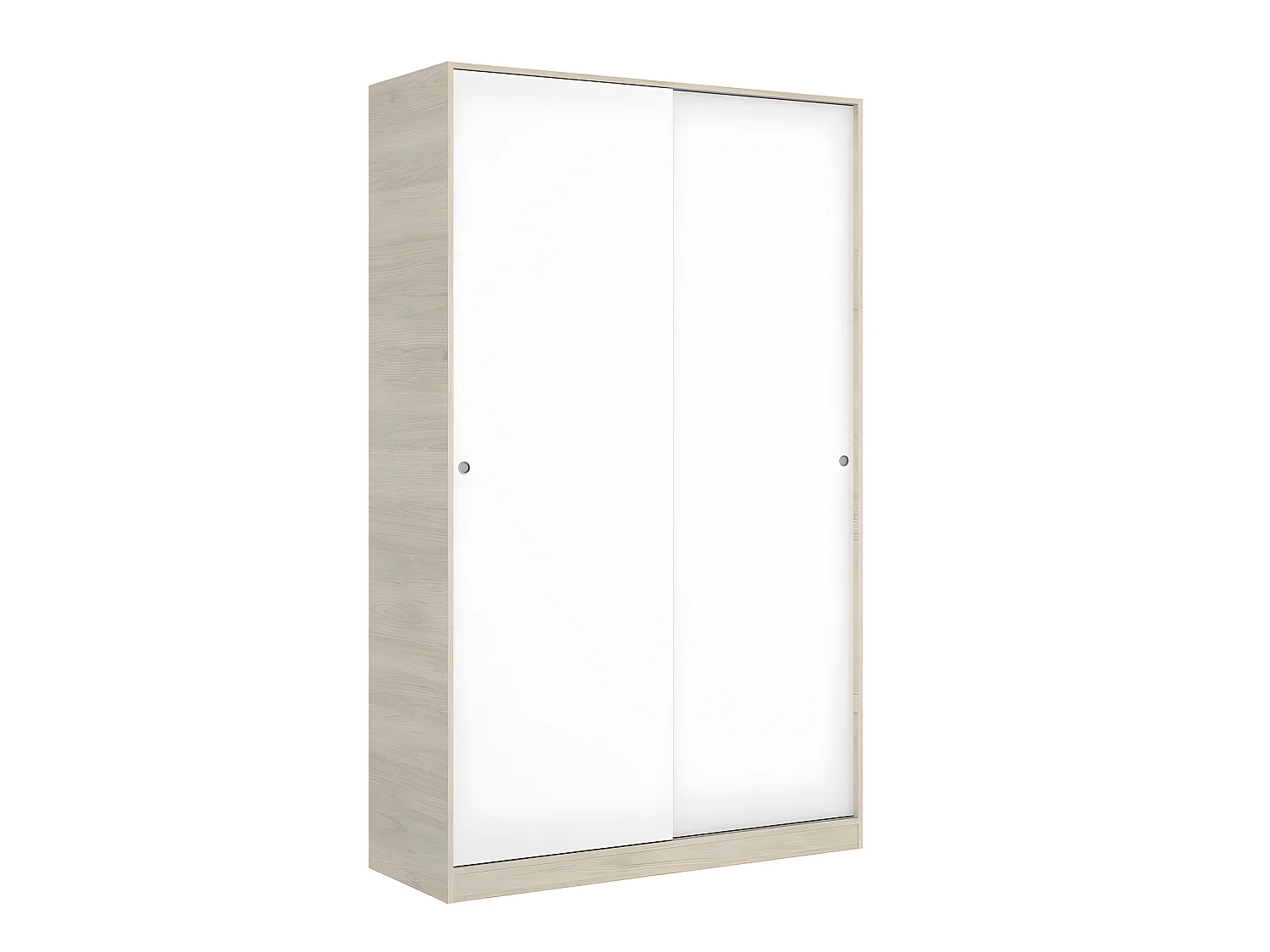 Armoire à portes coulissantes coloris naturel/blanc brillant - Longueur 120 x Profondeur 50 x Hauteur 204 cm