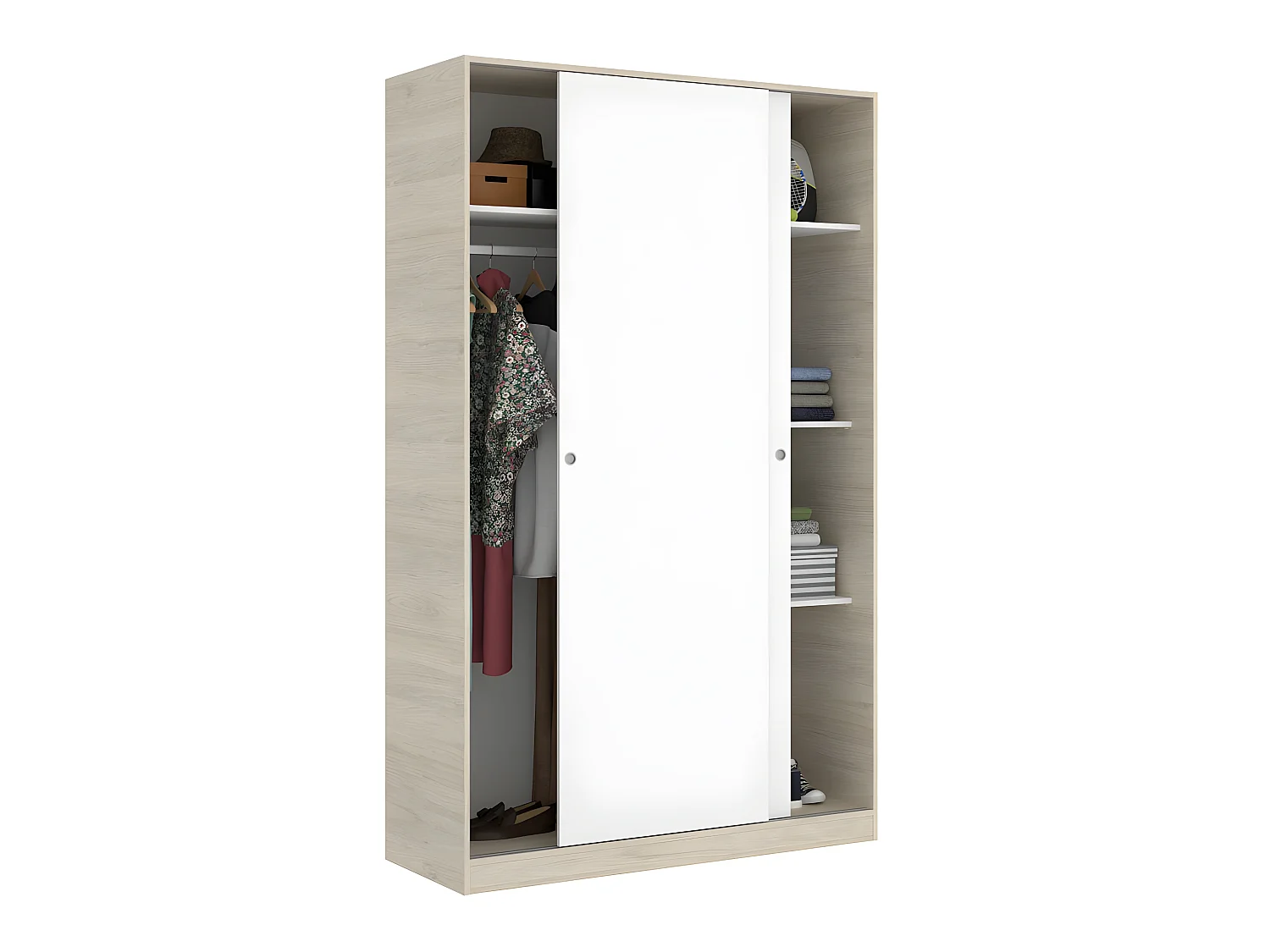 Armoire à portes coulissantes coloris naturel/blanc brillant - Longueur 120 x Profondeur 50 x Hauteur 204 cm