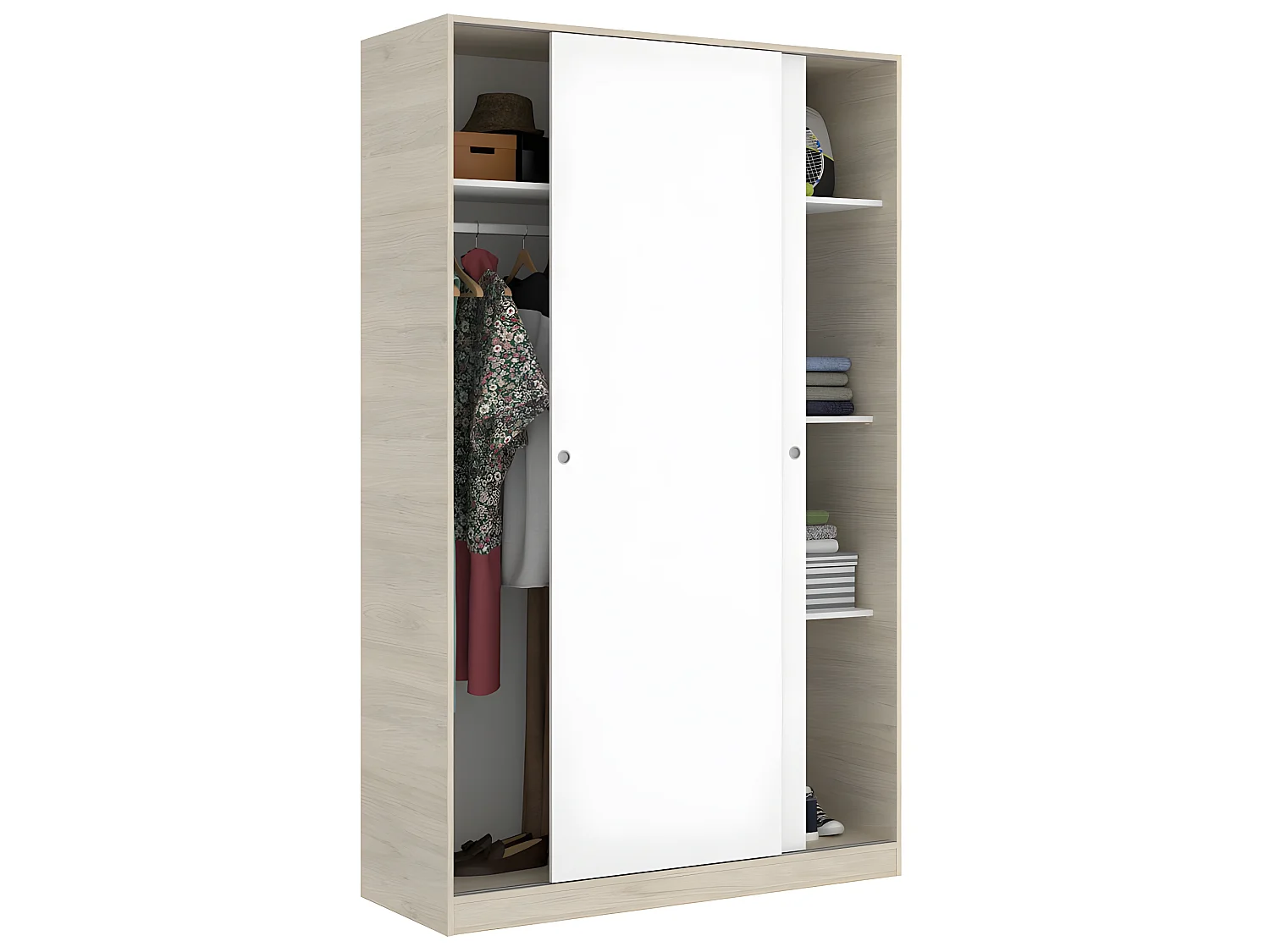 Armoire à portes coulissantes coloris naturel/blanc brillant - Longueur 120 x Profondeur 50 x Hauteur 204 cm