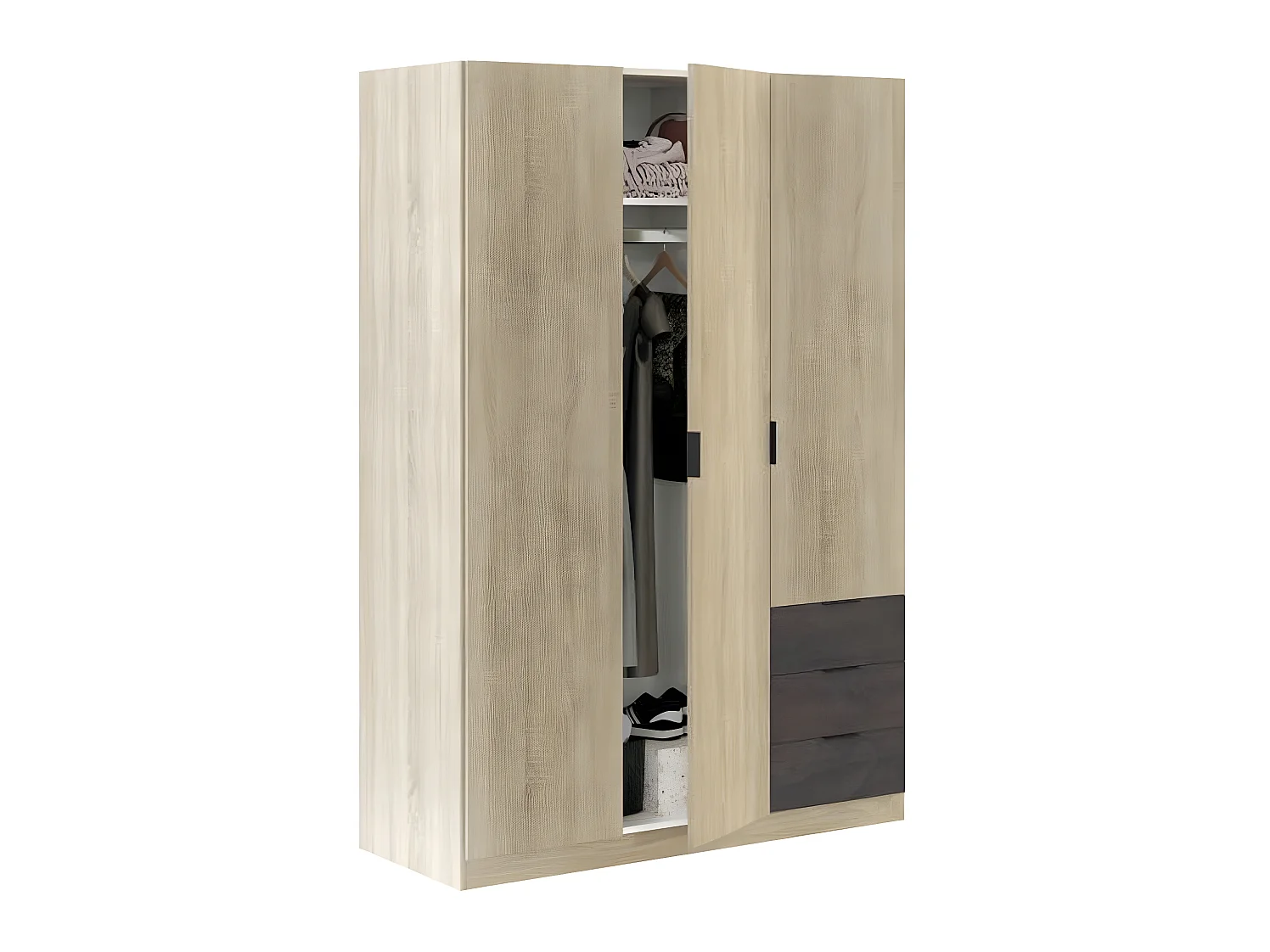 Armoire de rangement de 3 portes coloris chêne canadien - Dim : L.121 x H.180 x P.52 cm