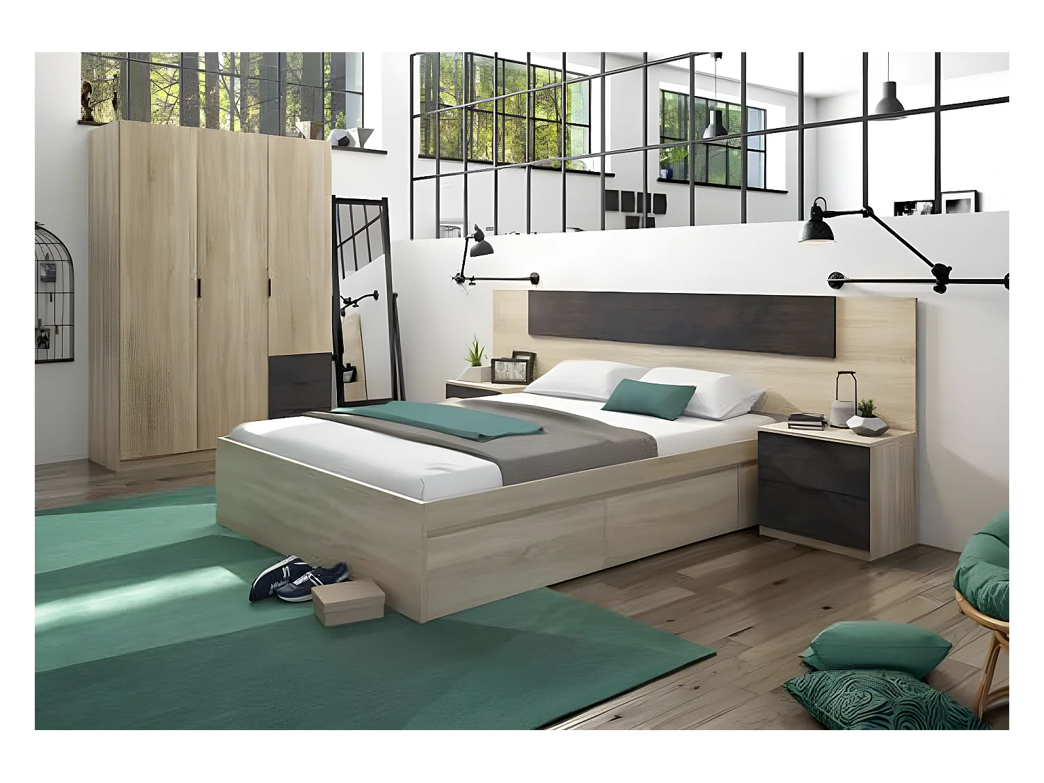 Armoire de rangement de 3 portes coloris chêne canadien - Dim : L.121 x H.180 x P.52 cm