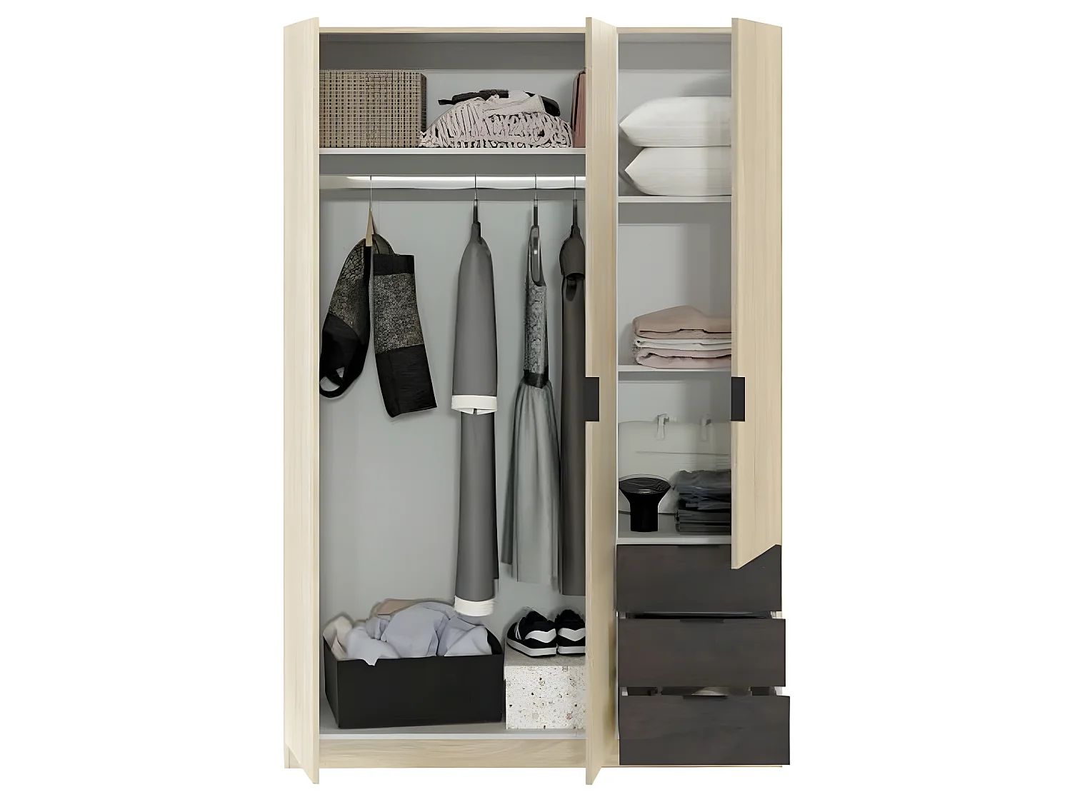 Armoire de rangement de 3 portes coloris chêne canadien - Dim : L.121 x H.180 x P.52 cm