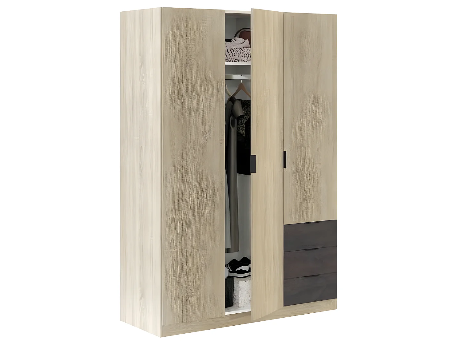 Armoire de rangement de 3 portes coloris chêne canadien - Dim : L.121 x H.180 x P.52 cm