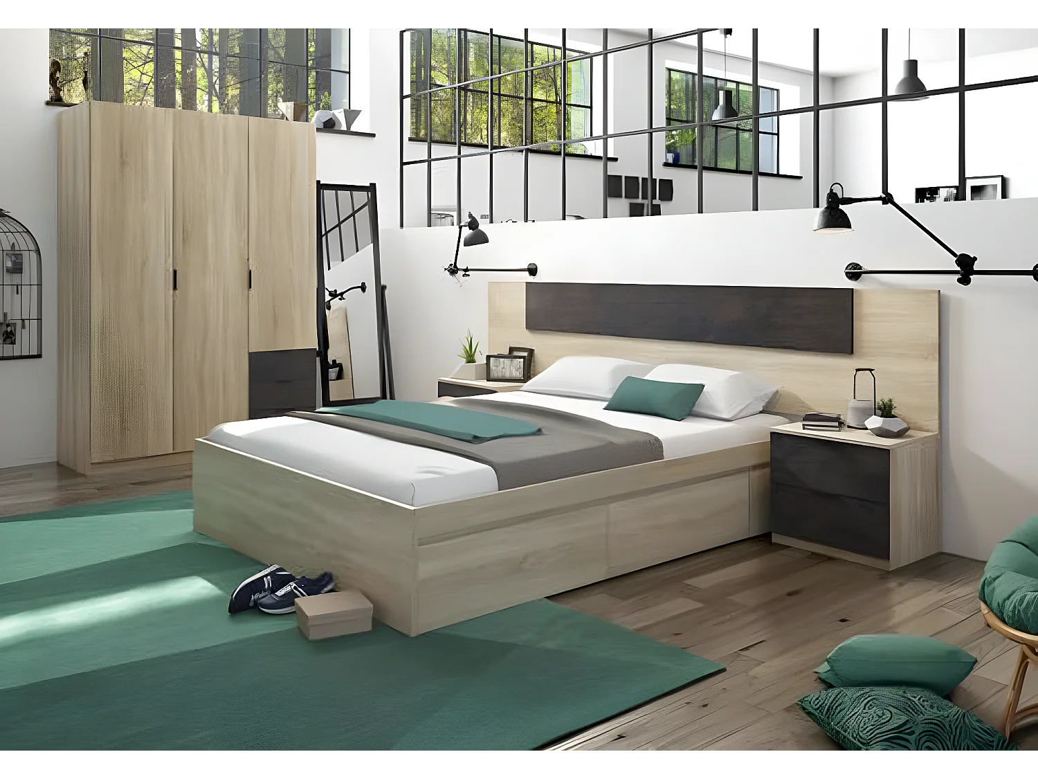 Armoire de rangement de 3 portes coloris chêne canadien - Dim : L.121 x H.180 x P.52 cm