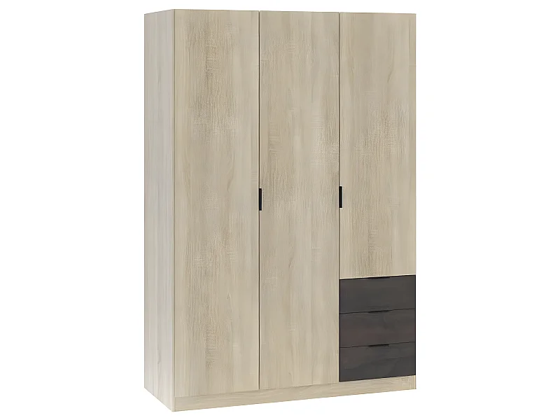 Armoire de rangement de 3 portes coloris chêne canadien - Dim : L.121 x H.180 x P.52 cm