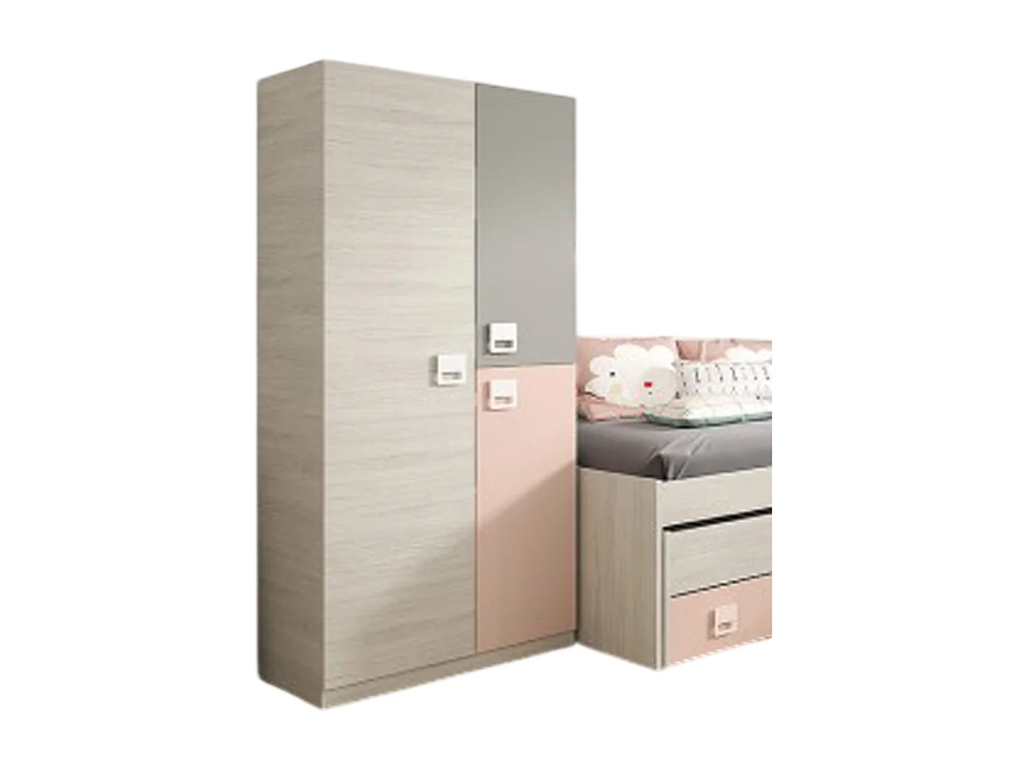 Armoire enfant avec 2 portes coloris blanc alpes / rose - 200 x 90 x 52 cm