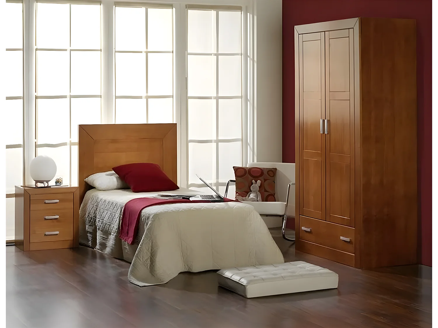 Armoire meuble de rangement en pin massif coloris cerisier - Longueur 105 x Profondeur 55 x Hauteur 200 cm