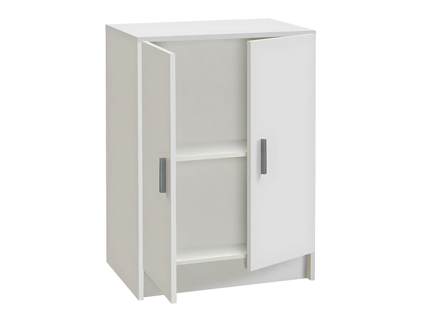 Armoire basse en bois de 2 portes, blanc - Dim : H80 x L59 x P37 cm