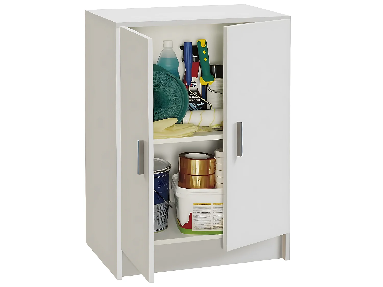 Armoire basse en bois de 2 portes, blanc - Dim : H80 x L59 x P37 cm