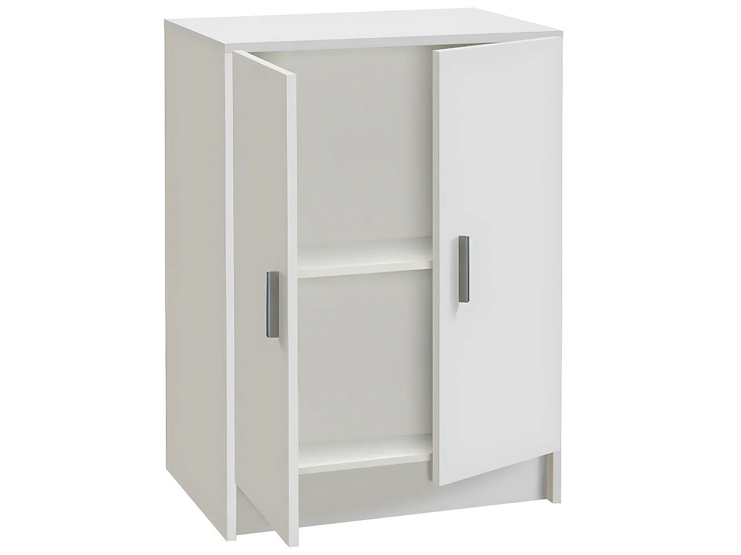 Armoire basse en bois de 2 portes, blanc - Dim : H80 x L59 x P37 cm