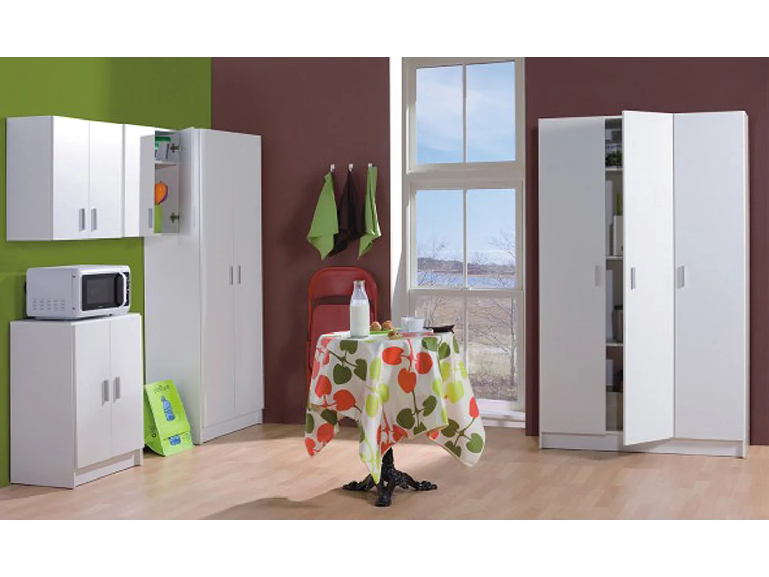 Armoire basse en bois de 2 portes, blanc - Dim : H80 x L59 x P37 cm