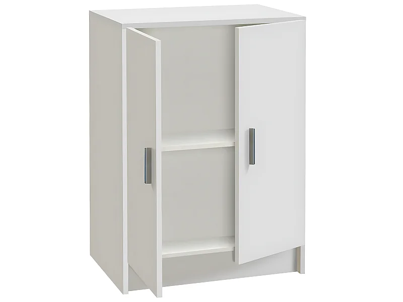Armoire basse en bois de 2 portes, blanc - Dim : H80 x L59 x P37 cm
