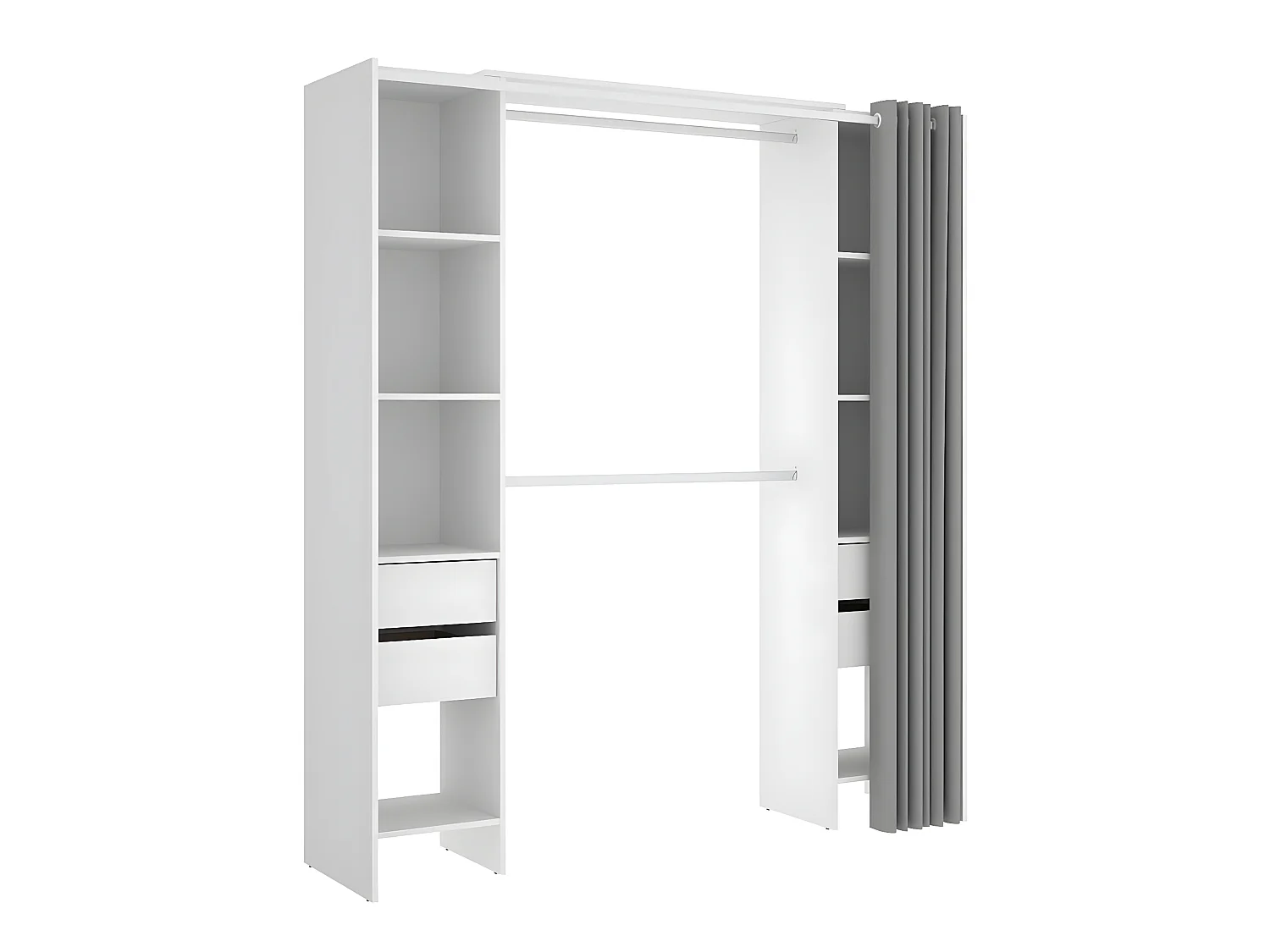 Armoire dressing extensible avec rideau + 4 tiroirs coloris blanc - Longueur 100-180 x Hauteur 203 x Profondeur 50 cm