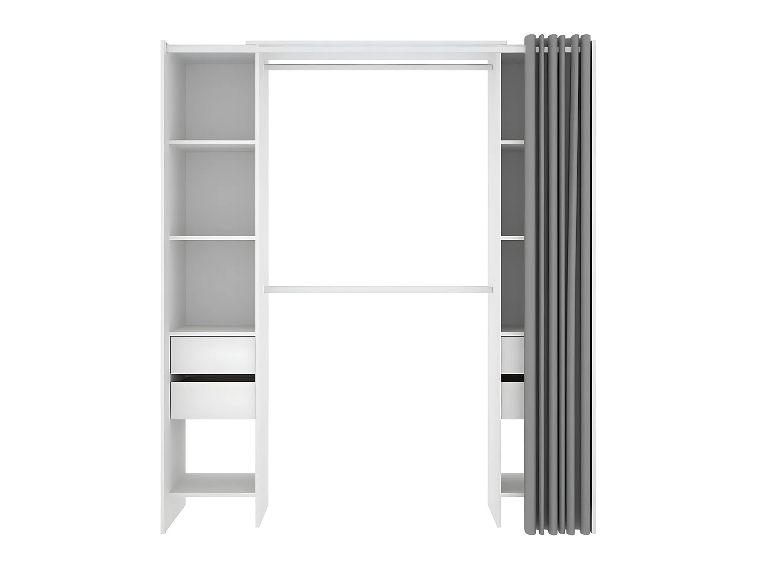 Armoire dressing extensible avec rideau + 4 tiroirs coloris blanc - Longueur 100-180 x Hauteur 203 x Profondeur 50 cm
