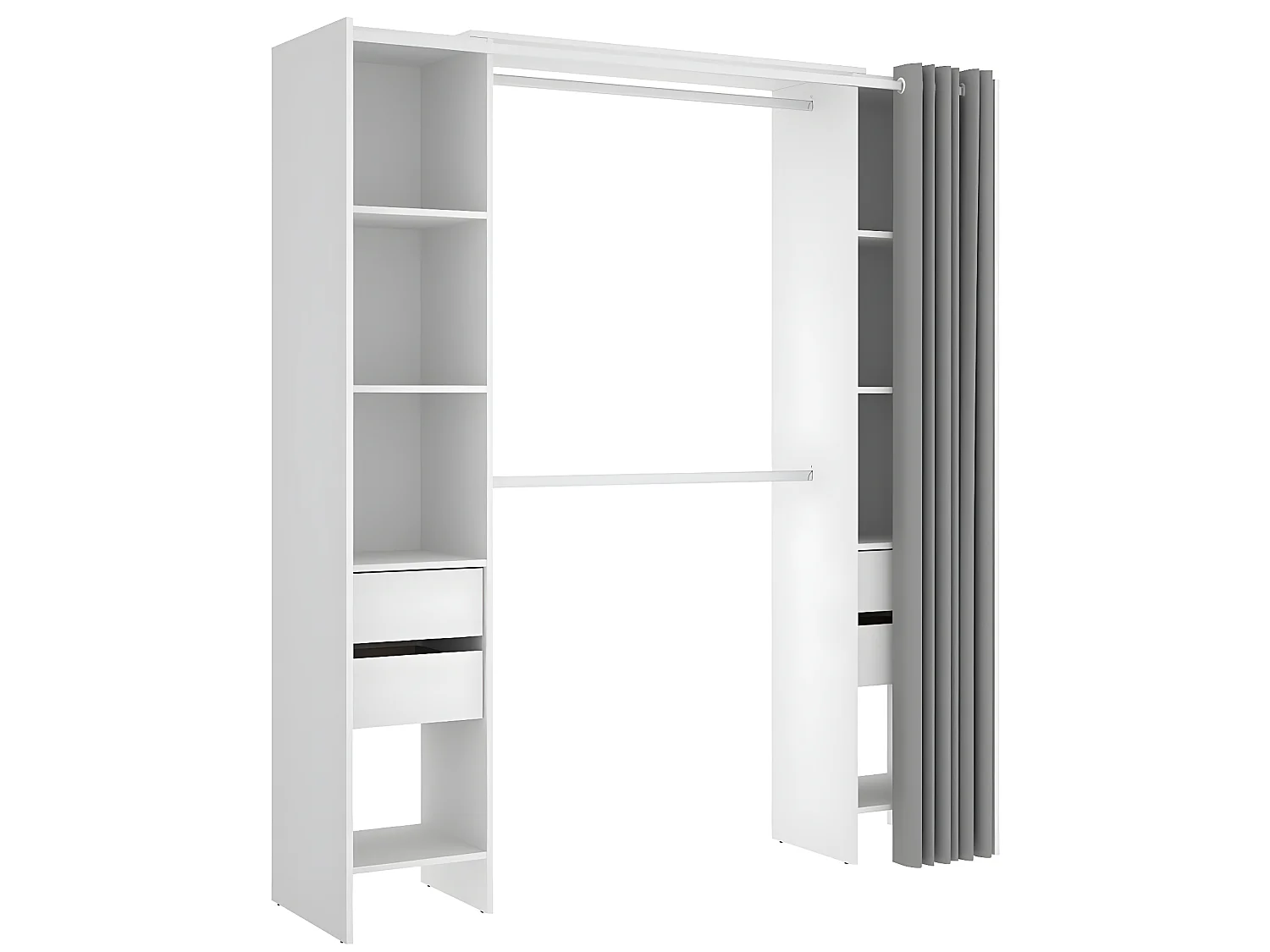 Armoire dressing extensible avec rideau + 4 tiroirs coloris blanc - Longueur 100-180 x Hauteur 203 x Profondeur 50 cm