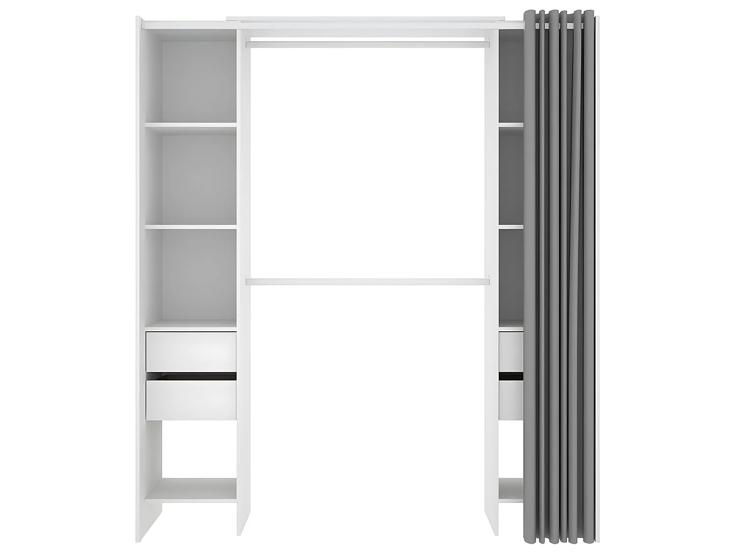 Armoire dressing extensible avec rideau + 4 tiroirs coloris blanc - Longueur 100-180 x Hauteur 203 x Profondeur 50 cm