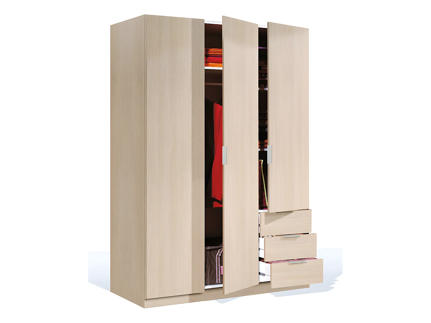 Armoire avec 3 portes et 3 tiroirs coloris Chêne en mélamine - Dim: 180 x 121 x 52 cm