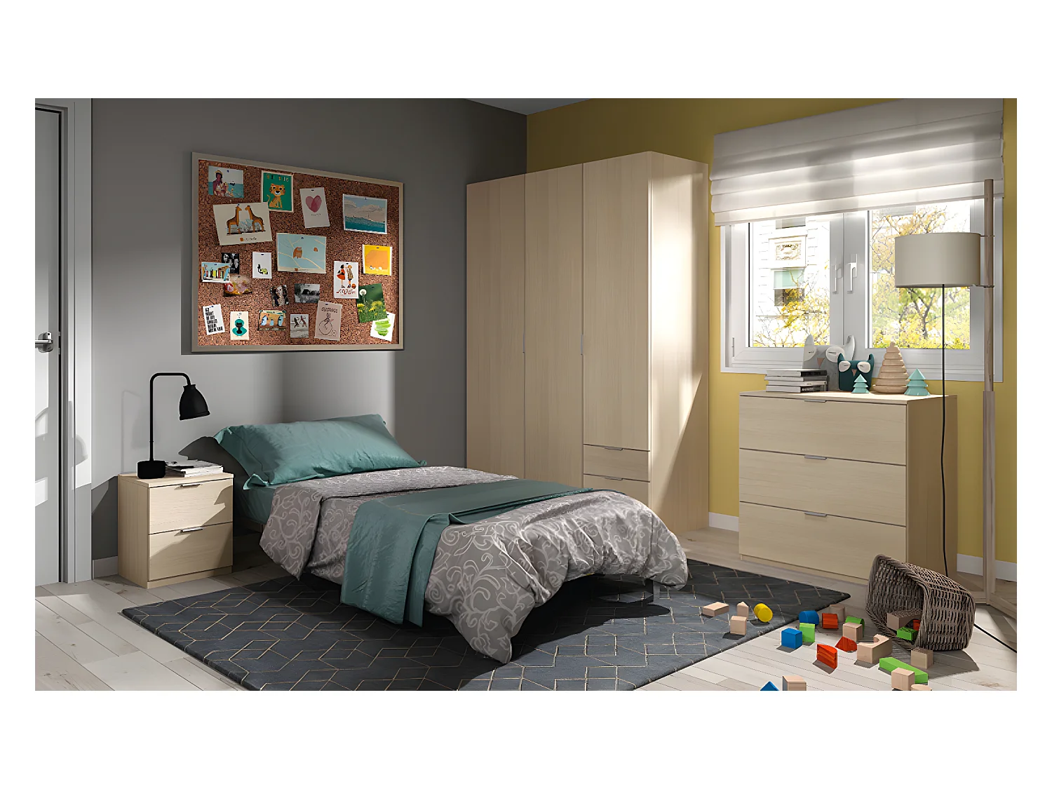 Armoire avec 3 portes et 3 tiroirs coloris Chêne en mélamine - Dim: 180 x 121 x 52 cm