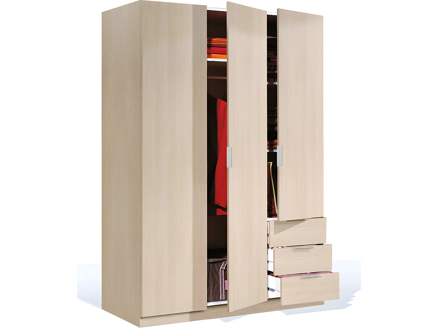 Armoire avec 3 portes et 3 tiroirs coloris Chêne en mélamine - Dim: 180 x 121 x 52 cm