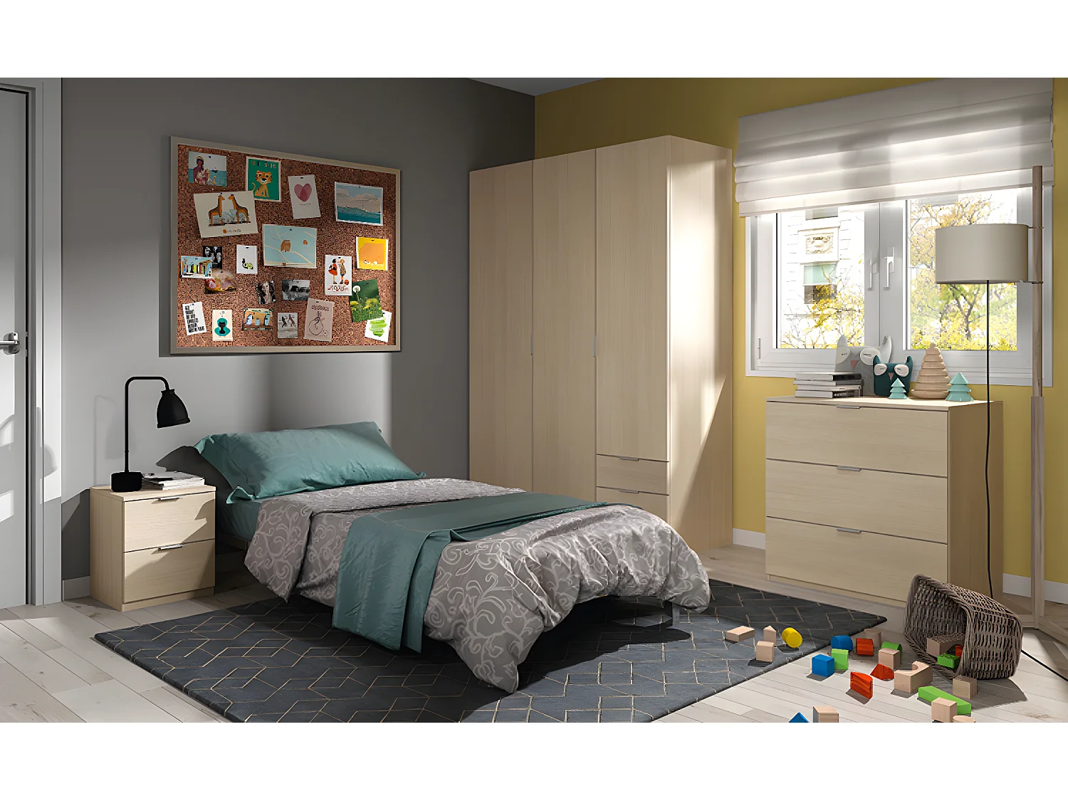 Armoire avec 3 portes et 3 tiroirs coloris Chêne en mélamine - Dim: 180 x 121 x 52 cm