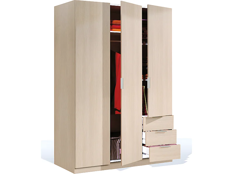 Armoire avec 3 portes et 3 tiroirs coloris Chêne en mélamine - Dim: 180 x 121 x 52 cm
