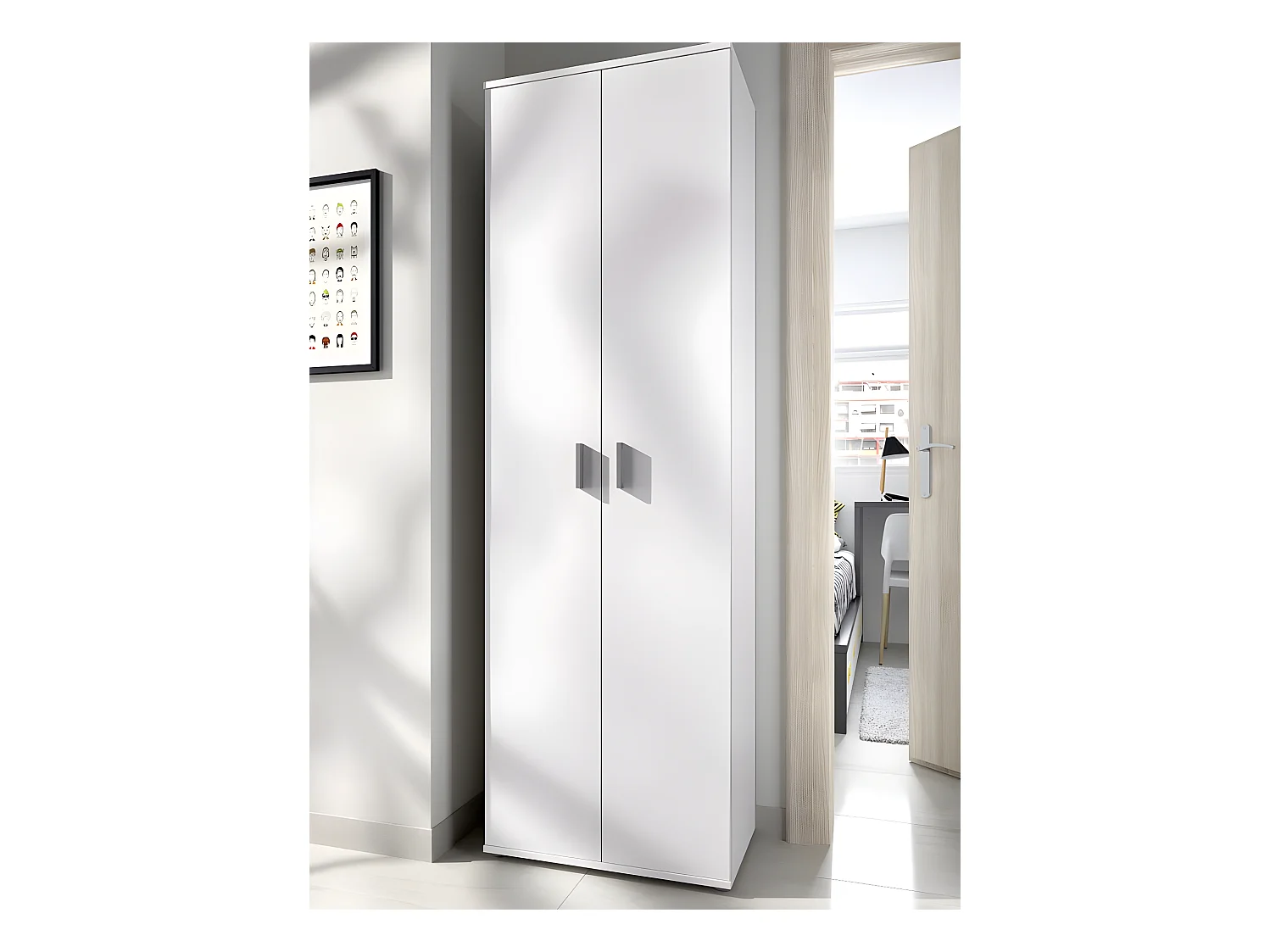 Armoire de rangement 2 portes coloris blanc -Longueur 61 x Profondeur 35 x Hauteur 190 cm