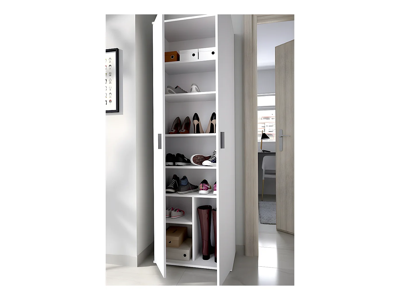 Armoire de rangement 2 portes coloris blanc -Longueur 61 x Profondeur 35 x Hauteur 190 cm
