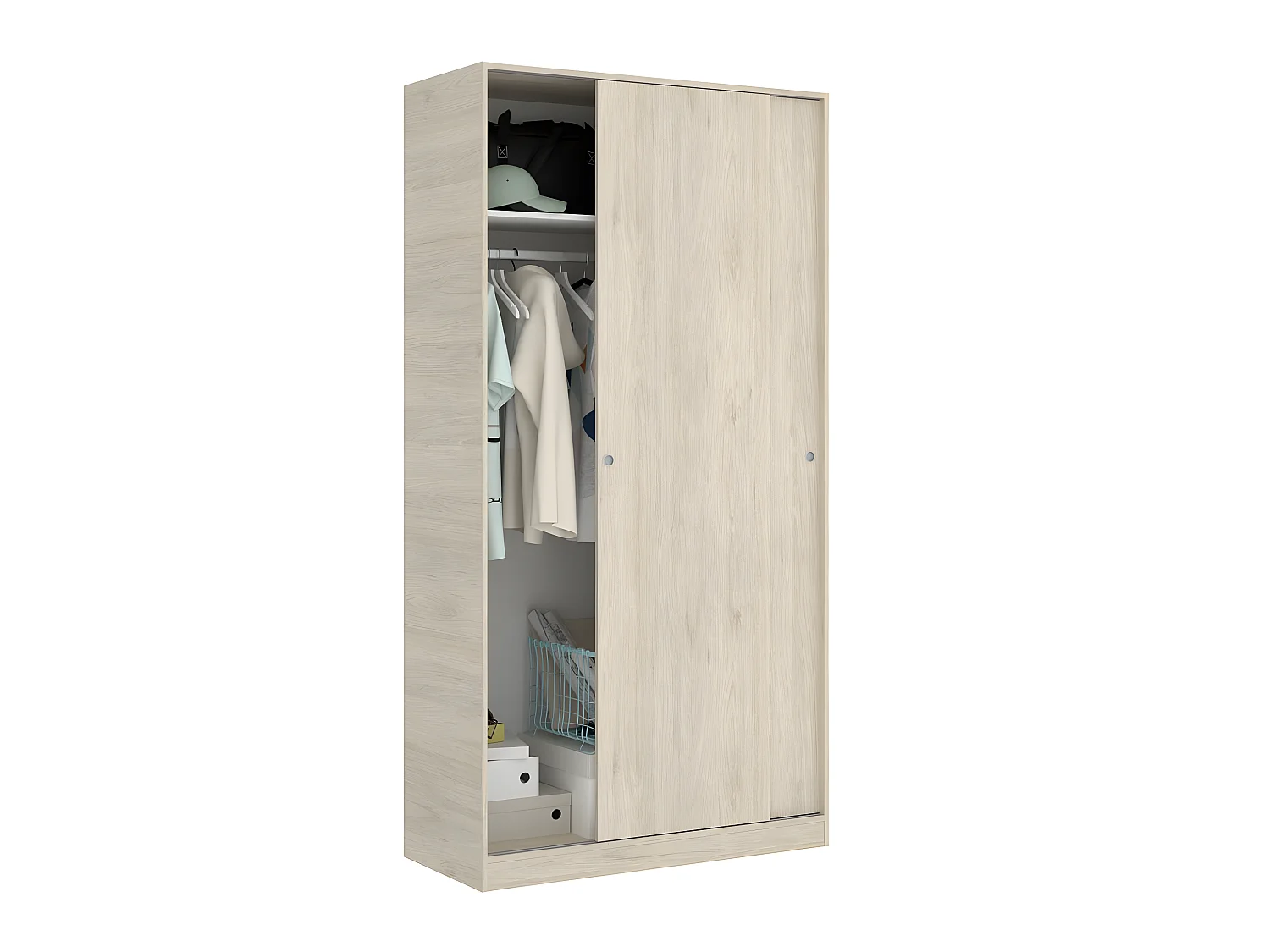 Armoire à portes coulissantes coloris naturel - Longueur 100 x Profondeur 50 x Hauteur 204 cm