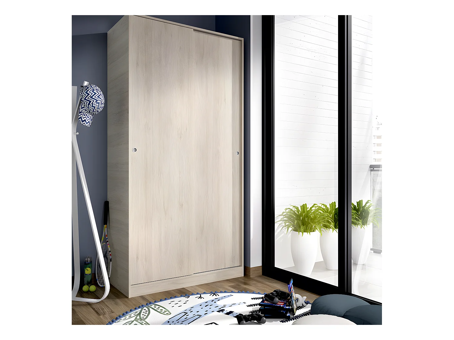 Armoire à portes coulissantes coloris naturel - Longueur 100 x Profondeur 50 x Hauteur 204 cm