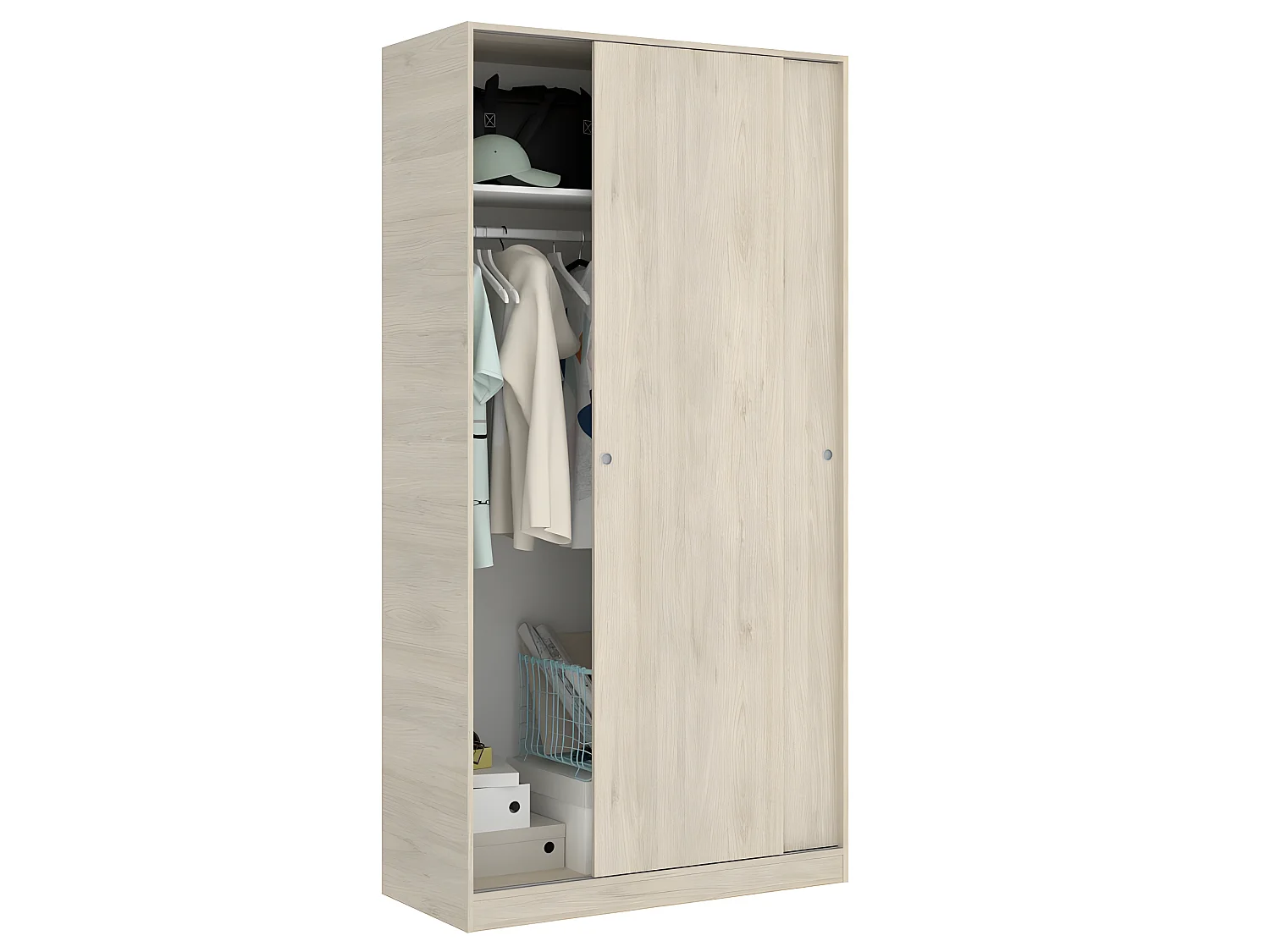 Armoire à portes coulissantes coloris naturel - Longueur 100 x Profondeur 50 x Hauteur 204 cm
