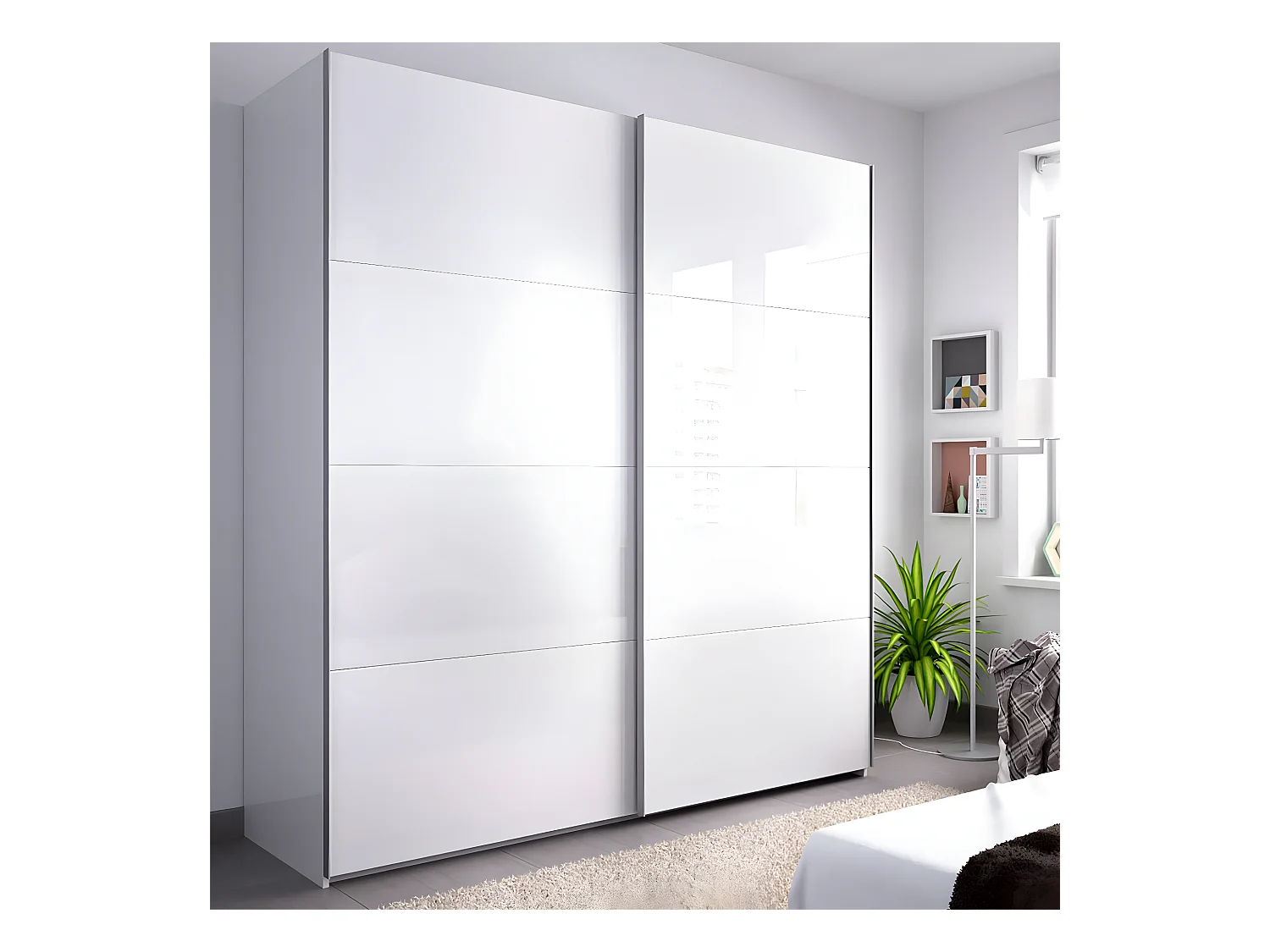 Armoire à portes coulissantes coloris blanc brillant - Longueur 180 x Profondeur 65 x Hauteur 204 cm