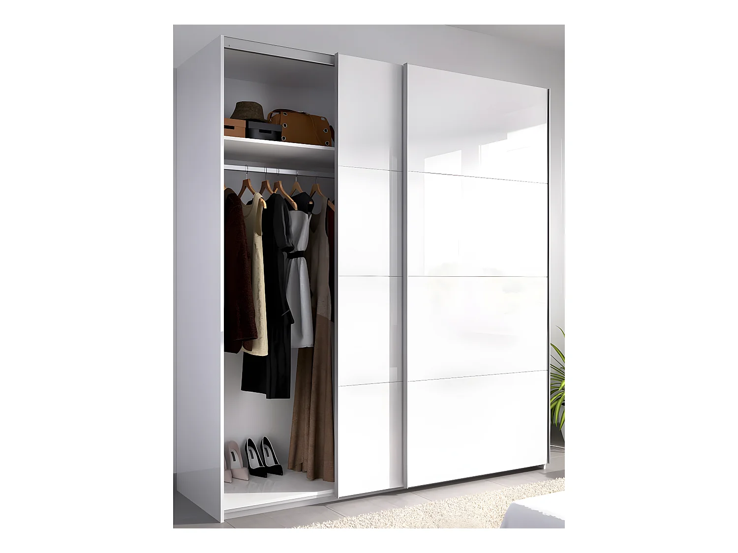 Armoire à portes coulissantes coloris blanc brillant - Longueur 180 x Profondeur 65 x Hauteur 204 cm