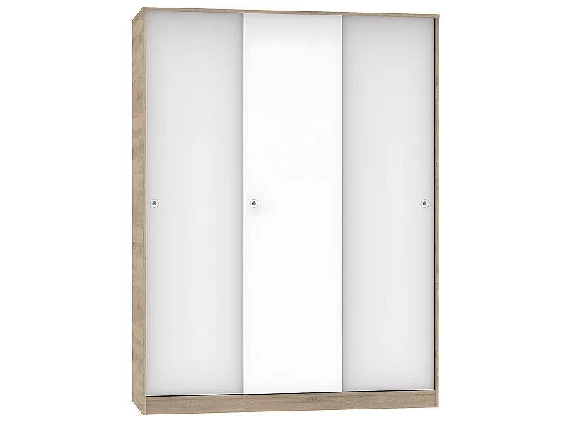 Armoire avec 3 portes coulissantes coloris Cambrian/Blanc - Hauteur 200 x Longueur 150 x Profondeur 55 cm