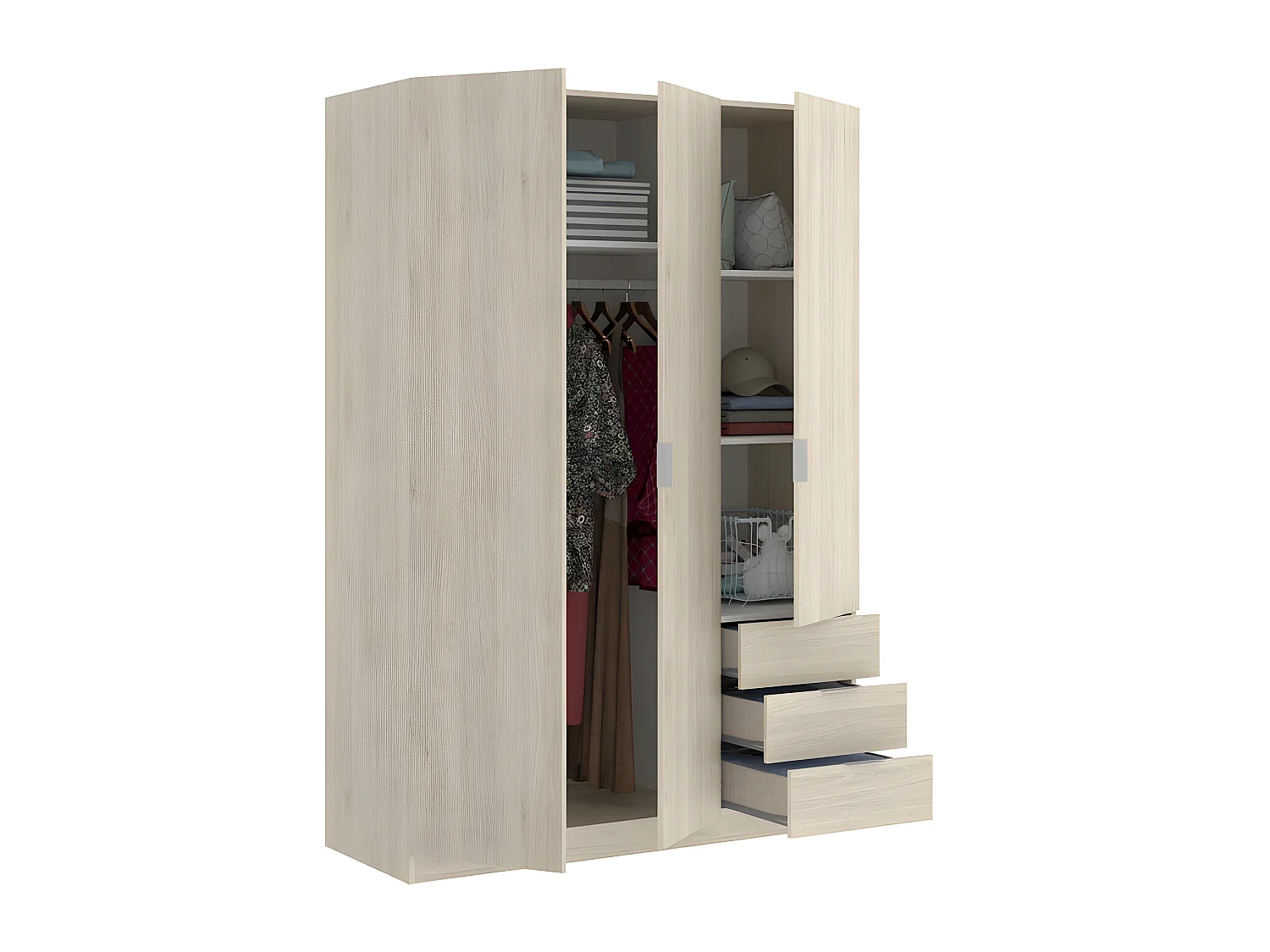 Armoire placard meuble de rangement coloris naturel - Longueur 121 x Profondeur 52 x Hauteur 184 cm