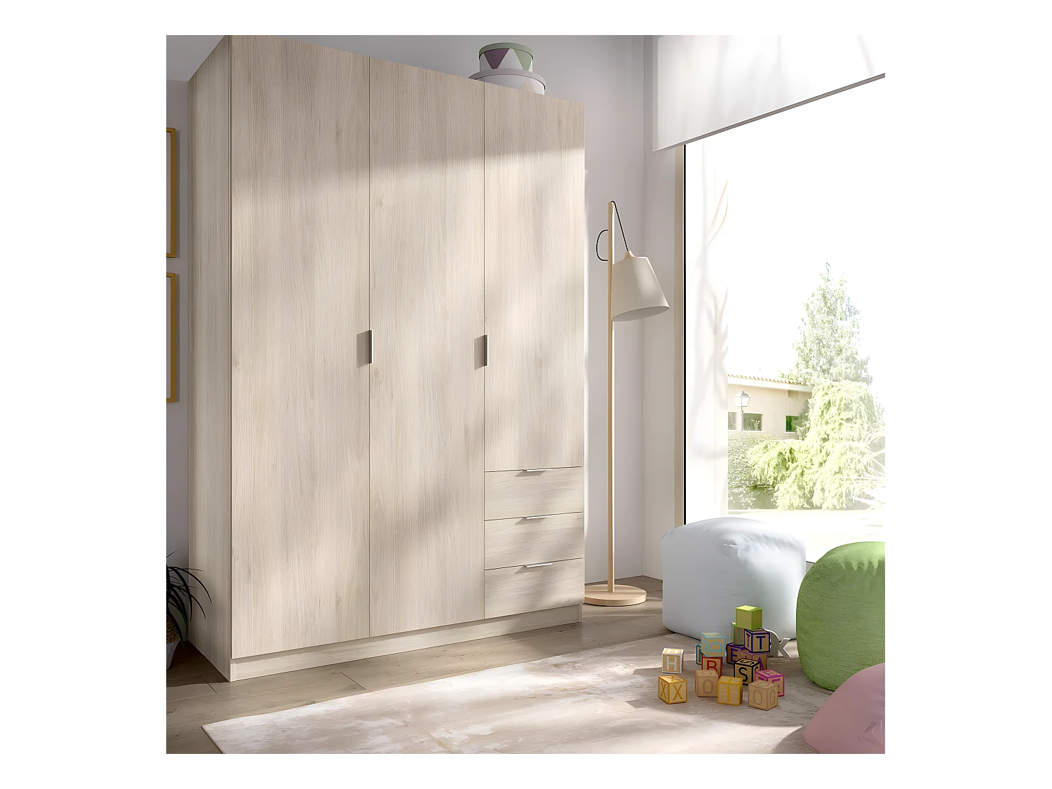 Armoire placard meuble de rangement coloris naturel - Longueur 121 x Profondeur 52 x Hauteur 184 cm