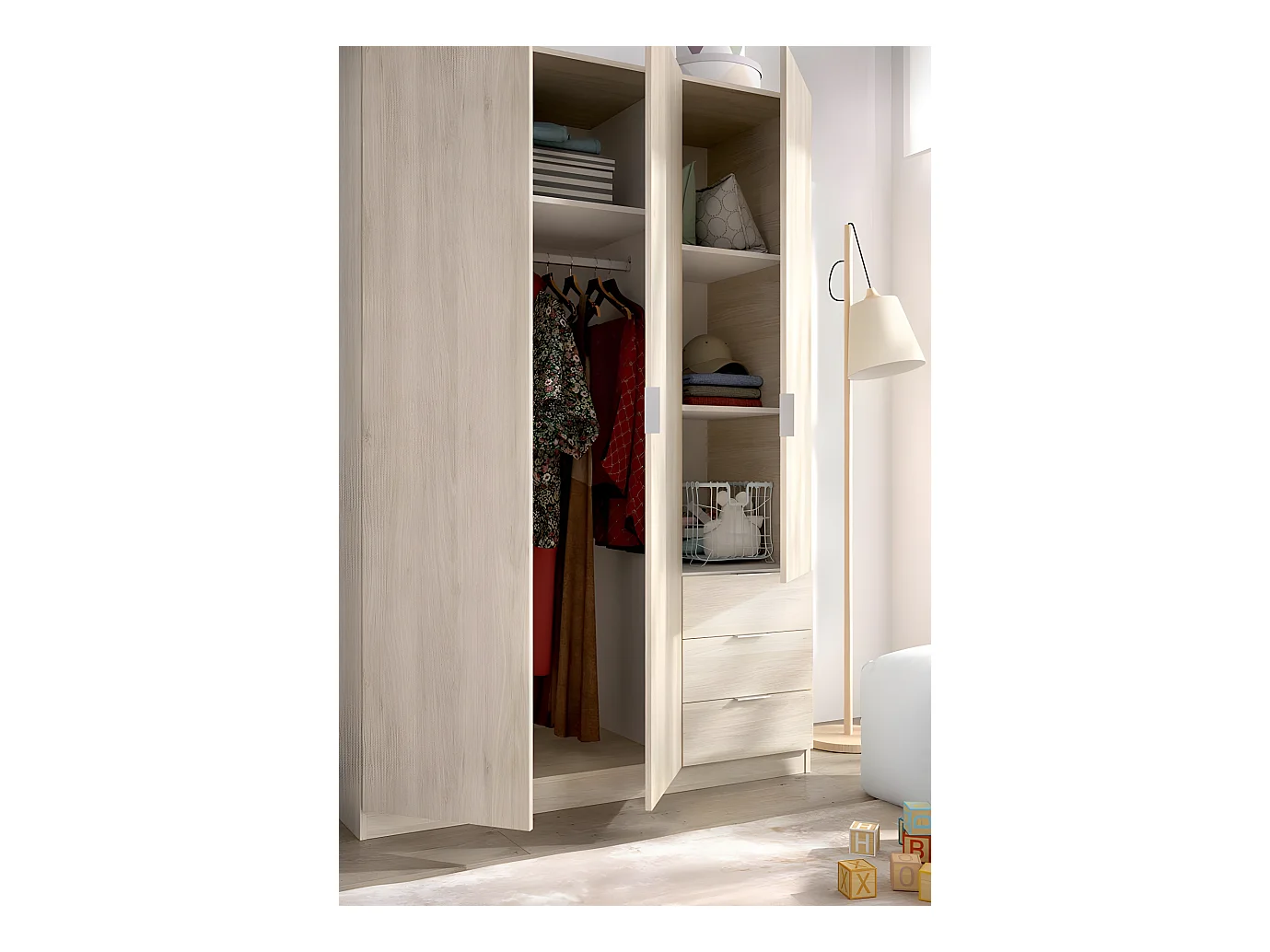 Armoire placard meuble de rangement coloris naturel - Longueur 121 x Profondeur 52 x Hauteur 184 cm