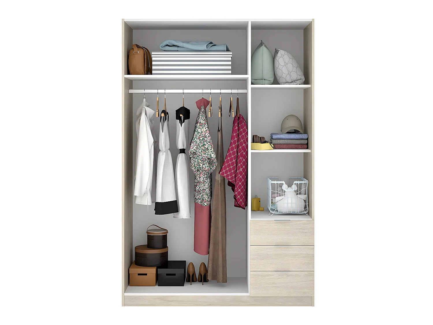 Armoire placard meuble de rangement coloris naturel - Longueur 121 x Profondeur 52 x Hauteur 184 cm